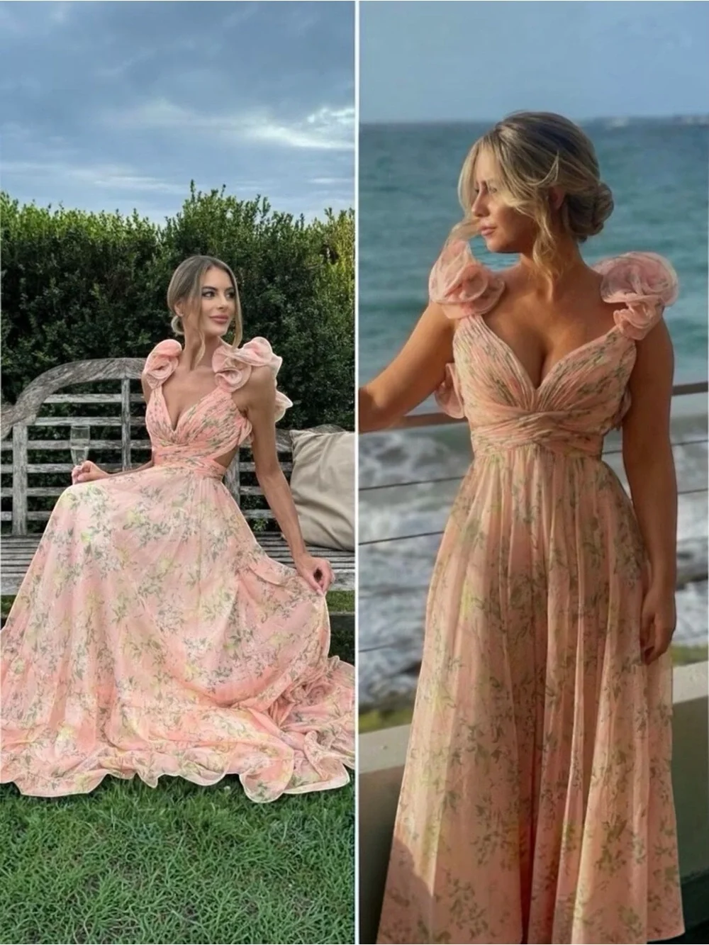 NWT Mac Duggal 67803 Ruffle Tiered Floral Cut-Out Chiffon Gown Maxi Dress Size 4 - Picture 7 of 14